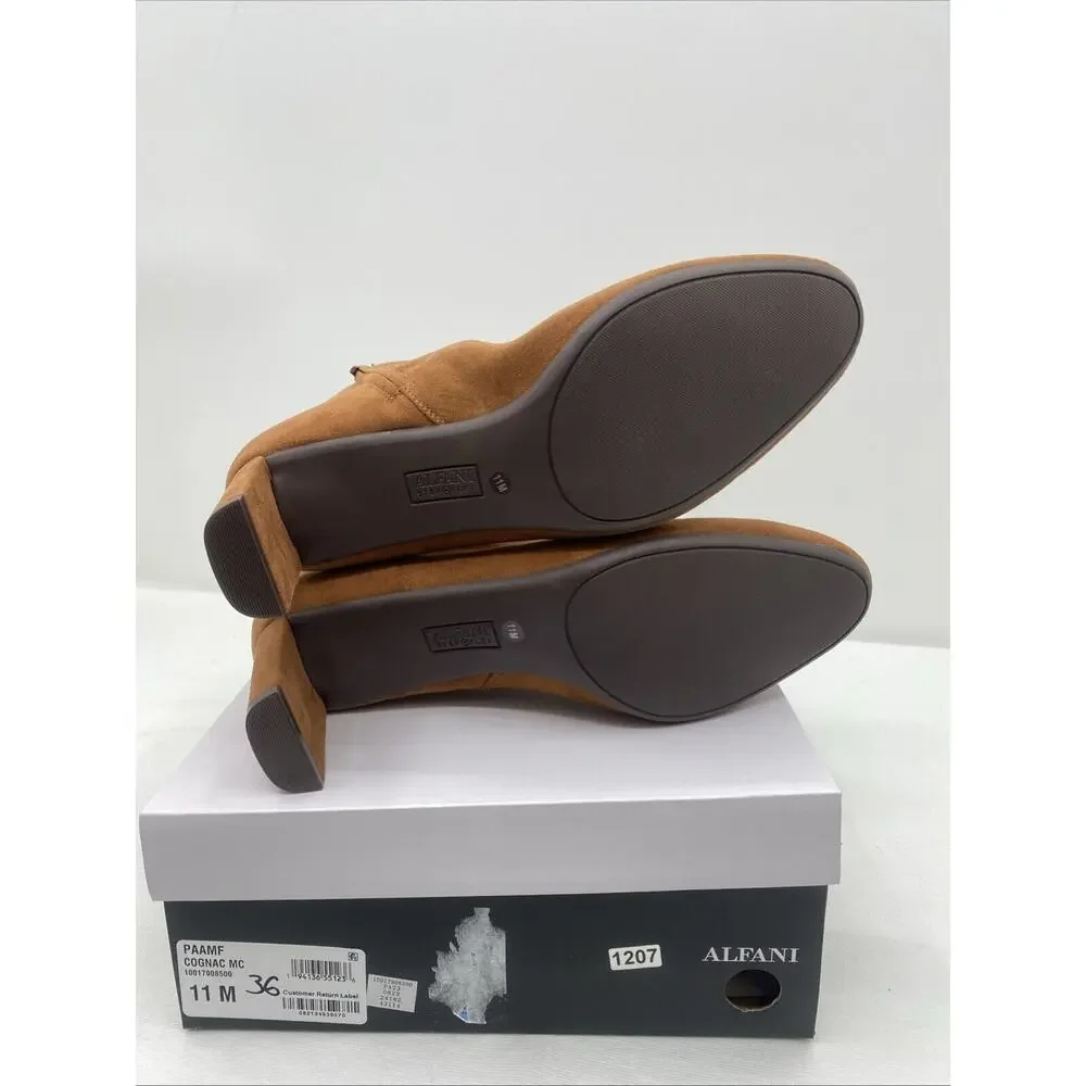 Alfani Womens PAAM Zipper Round Toe Padded Insole Booties Size 11 Cognac